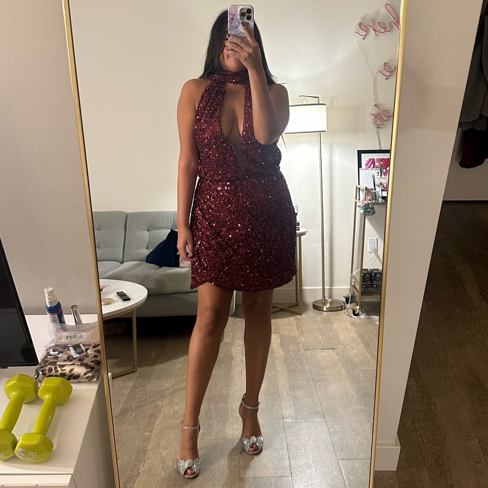 Cherry Bomb Halter Scarf Sequin Mini Dress - Picture 6 of 7